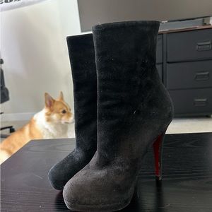 Christian Louboutin Black Suede Platform Ankle Length Boots Size 38 (7.5 US)